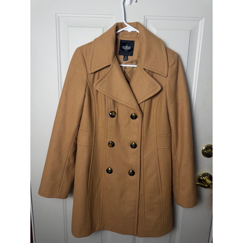 London Fog Peacoat Camel Tan Wool Blend Double Breasted Trench Coat Jacket M